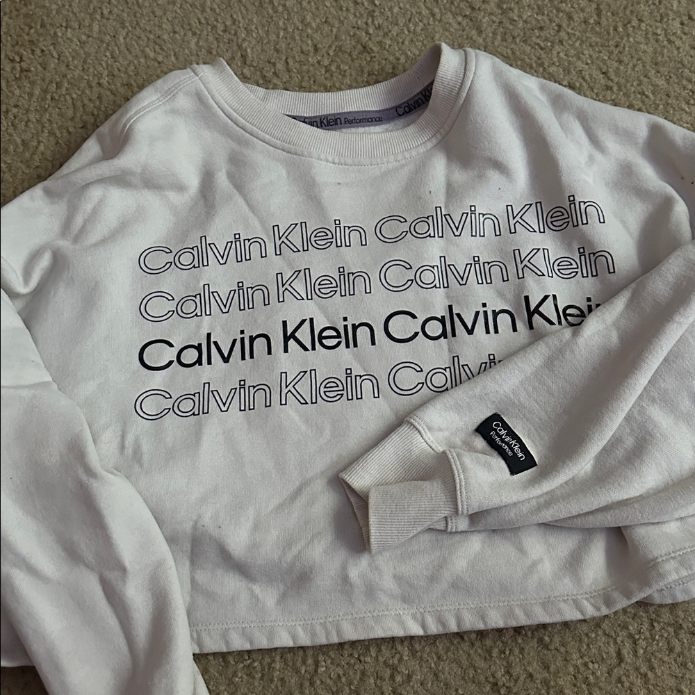 Calvin Klein Cream Logo Cropped Sweatshirt